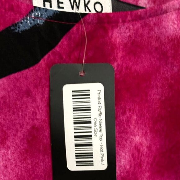 NWT Kate Hewko Runway to Reality Pink/Black Ruffled Sleeve Blouse Top SZ OS - Picture 10 of 11